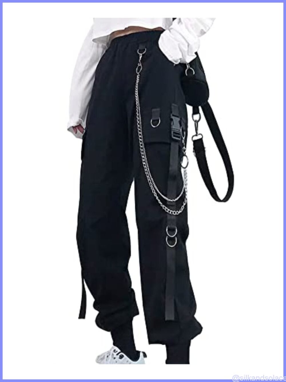 Women's Baggy Cargo Pants with Chain Pockets